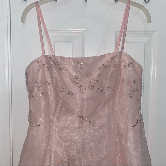 PASTEL PINK PROM DRESS SQUARE NECK SPAGHETTI STRAP EMBELLISHED - Picture 4 of 10